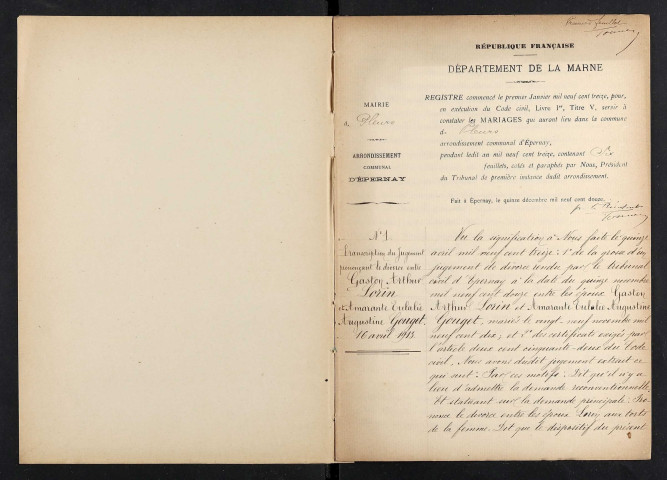 Pleurs. Mariages 1913-1929