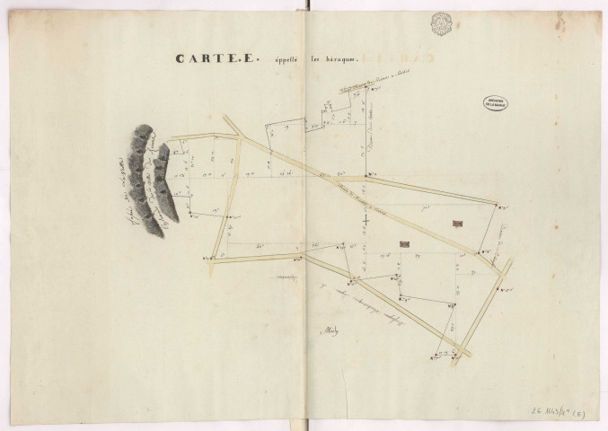 Arpentage et bornement des terres de la Grande Dixme et de la Dixme d'Ausson au terroir de Reims : carte E, appelé les Baraques (1784), Crion