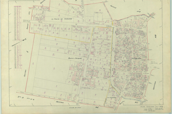 Suippes (51559). Section AH échelle 1/1000, plan renouvelé pour 1958, plan régulier (papier armé)