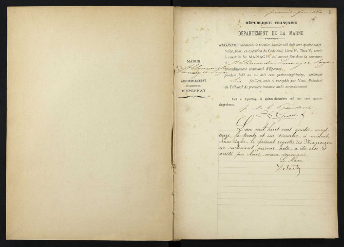 Allemanche-Launay-et-Soyer. Mariages 1893-1929