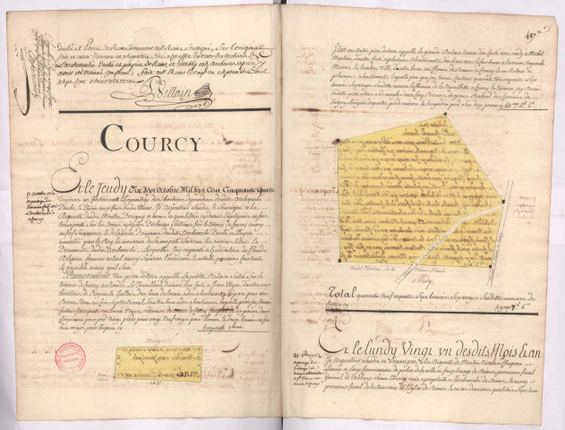 Arpentages et plans de pièces de terre au terroir de Courcy (1754)
