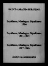 Saint-Amand. Baptêmes, mariages, sépultures 1706-1726
