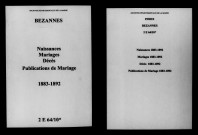 Bezannes. Naissances, mariages, décès, publications de mariage 1883-1892