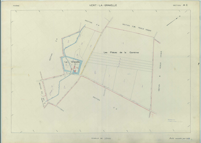 Vert-Toulon (51611). Section AC échelle 1/2000, plan renouvelé pour 1958, plan régulier (papier armé)