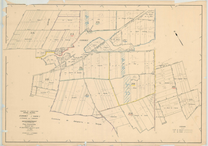 Cuperly (51203). Section PLAN échelle 1/5000, plan remembré pour 1954, plan régulier (papier)