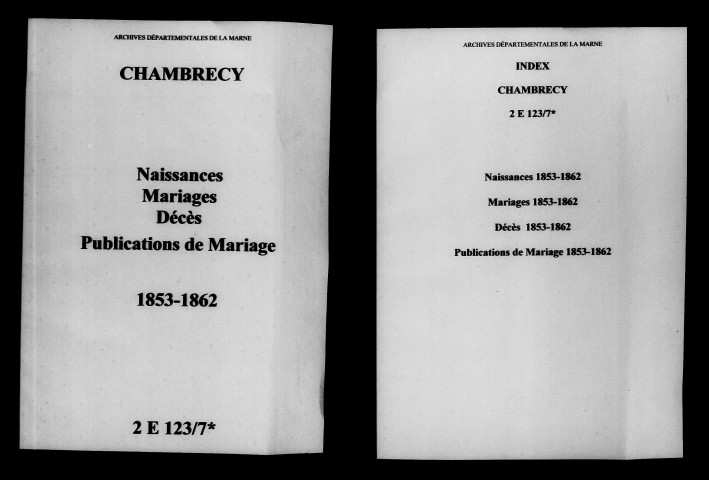 Chambrecy. Naissances, mariages, décès, publications de mariage 1853-1862