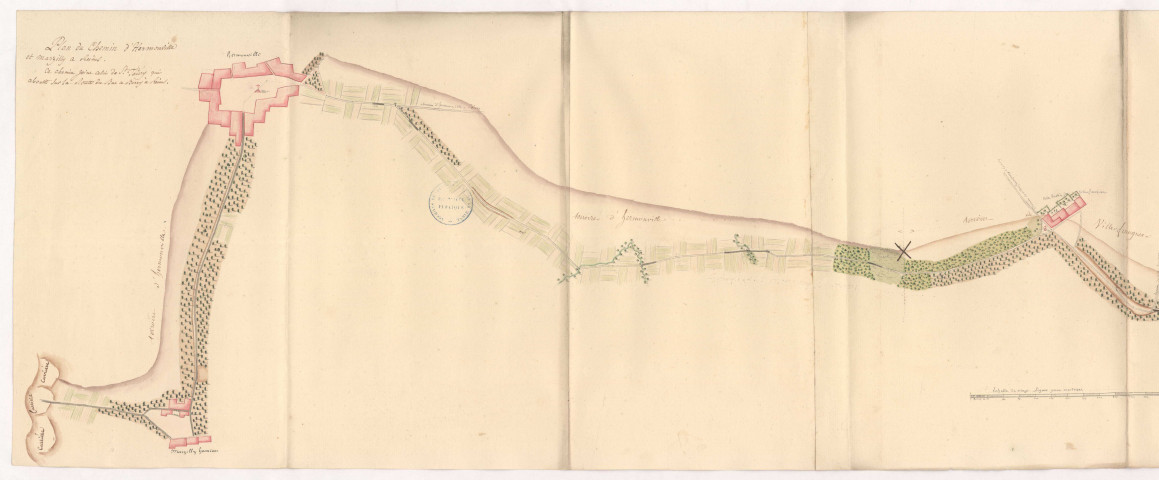 Hermonville. Plan du chemin d'Hermonville et Marzilly à Reims ce chemin joint celui de St Thierry qui aboutit sur la route du Bac à Berry à Reims, 1782-1790.
