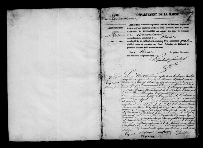 Berméricourt. Naissances, mariages, décès, publications de mariage 1853-1862
