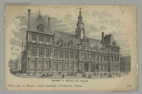 REIMS. Hôtel de Ville - Offert par la Maison Léon Chandon - Champagne - Reims / B.A. [Au dos de la carte postale (vue d'une cave à pupitres).
