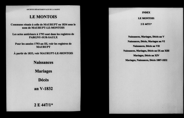 Montois (Le). Naissances, mariages, décès an V-1832
