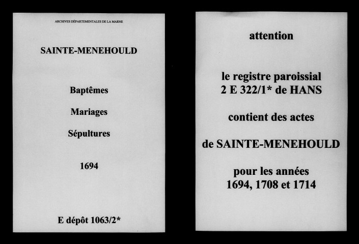 Sainte-Menehould. Baptêmes, mariages, sépultures 1694