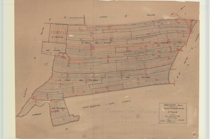 Breuvery-sur-Coole (51087). Section B2 échelle 1/2500, plan mis à jour pour 1932, plan non régulier (papier)