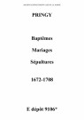 Pringy. Baptêmes, mariages, sépultures 1672-1708