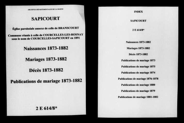 Sapicourt. Naissances, mariages, décès, publications de mariage 1873-1882