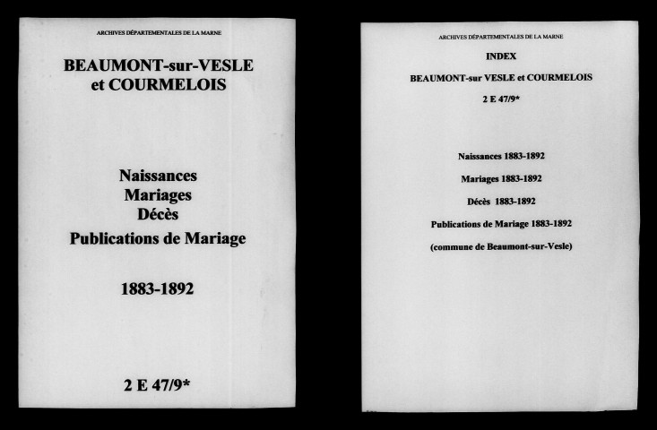 Beaumont-sur-Vesle. Naissances, mariages, décès, publications de mariage 1883-1892