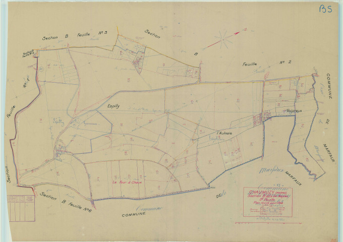 Chaumuzy (51140). Section B5 échelle 1/2000, plan mis à jour pour 1944, plan non régulier (papier).
