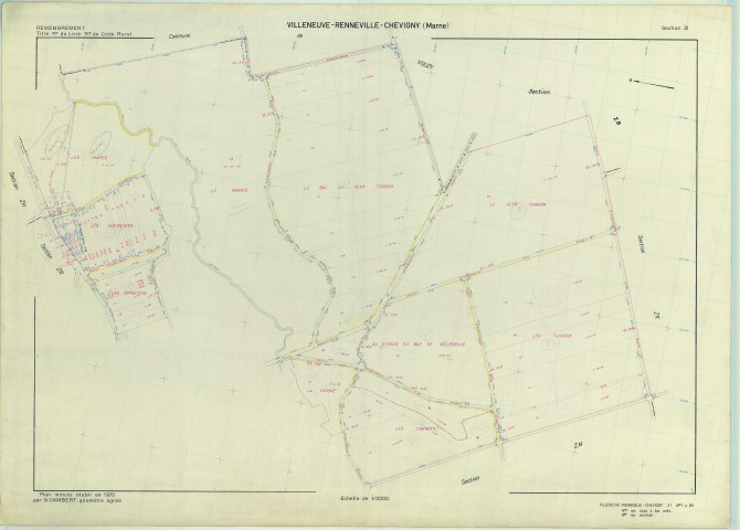 Villeneuve-Renneville-Chevigny (51627). Section ZI 2 échelle 1/2000, plan remembré pour 1970, plan régulier (papier armé)