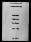 Vernancourt. Baptêmes, mariages, sépultures 1738-1791