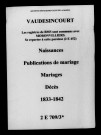 Vaudesincourt. Naissances, publications de mariage, mariages, décès 1833-1842