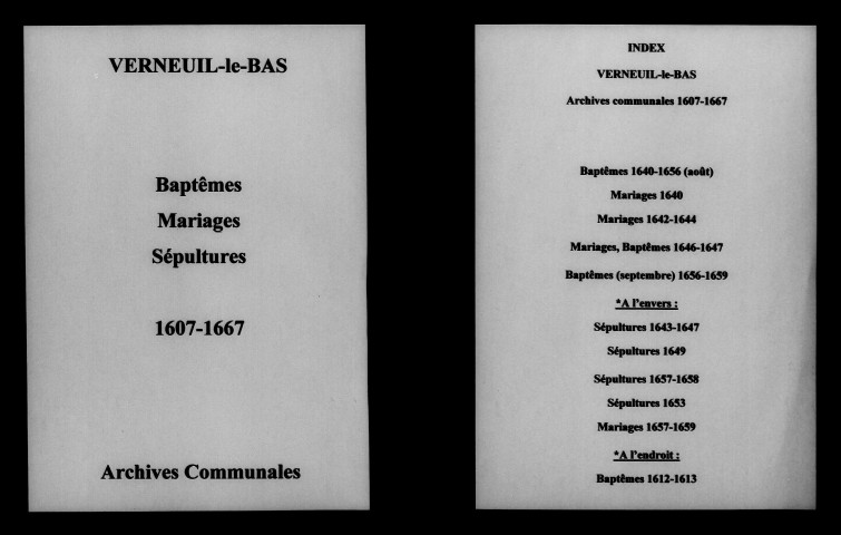 Verneuil. Baptêmes, mariages, sépultures 1607-1667