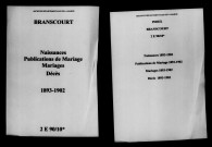 Branscourt. Naissances, publications de mariage, mariages, décès 1893-1902
