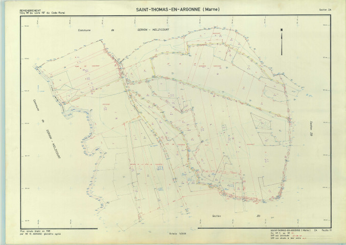 Saint-Thomas-en-Argonne (51519). Section ZA échelle 1/2000, plan remembré pour 1981, plan régulier (papier armé)