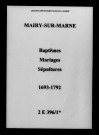 Mairy-sur-Marne. Baptêmes, mariages, sépultures 1693-1792