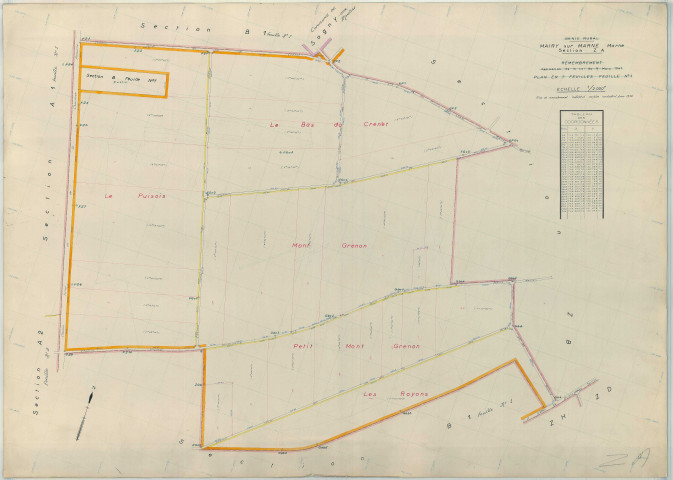 Mairy-sur-Marne (51339). Section ZA échelle 1/2000, plan remembré pour 1956, plan régulier (papier armé)