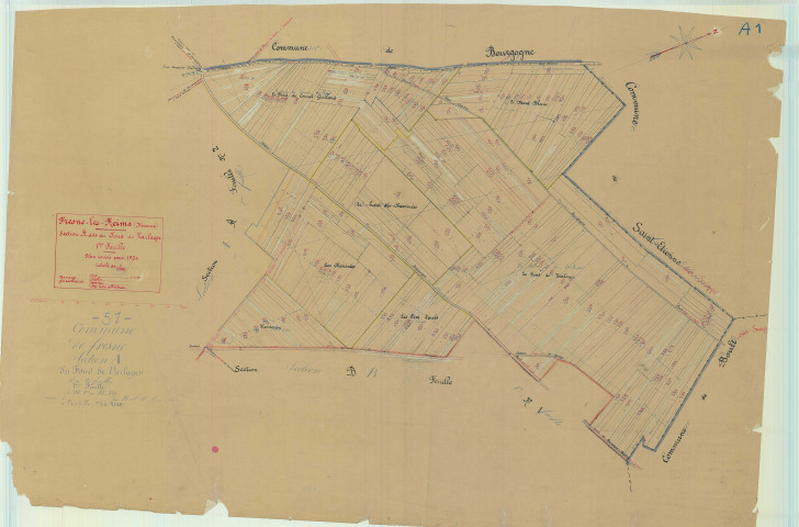 Bourgogne-Fresne (51075). Section A1 échelle 1/2500, plan mis à jour pour 1934, plan non régulier (papier).