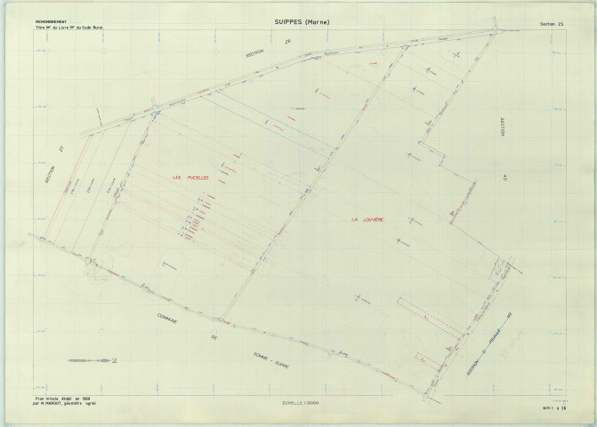 Suippes (51559). Section ZS 2 échelle 1/2000, plan remembré pour 1969, plan régulier (papier armé)