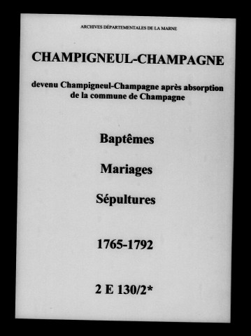 Champigneul. Baptêmes, mariages, sépultures 1765-1792