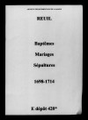 Reuil. Baptêmes, mariages, sépultures 1698-1714