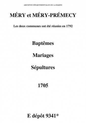 Méry. Baptêmes, mariages, sépultures 1705