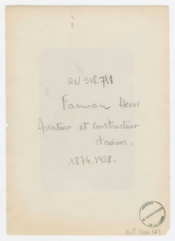 Henry Farman. Mélanges sur la période 1909-1939