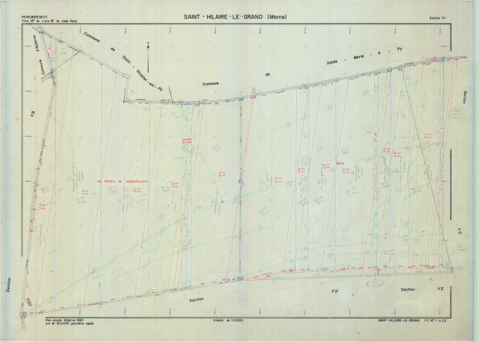 Saint-Hilaire-le-Grand (51486). Section YC 2 échelle 1/2000, plan remembré pour 1983, plan régulier (calque)