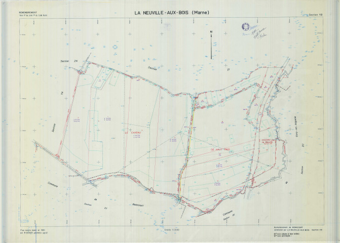 Neuville-aux-Bois (La) (51397). Section YB échelle 1/2000, plan remembré pour 1980 (remembrement de Rémicourt), plan régulier (calque)