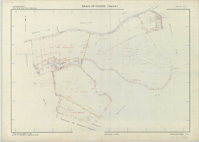 Braux-Sainte-Cohière (51082). Section ZH échelle 1/2000, plan remembré pour 1960, plan régulier (papier armé)