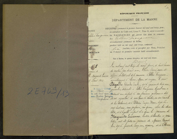 Villers-Franqueux. Naissances, publications de mariage, mariages, décès 1913-1922