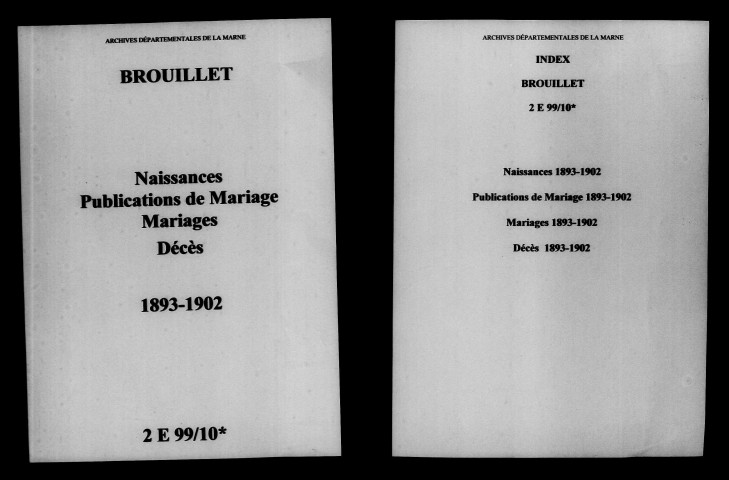 Brouillet. Naissances, publications de mariage, mariages, décès 1893-1902