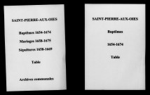 Saint-Pierre-aux-Oies. Baptêmes, mariages, sépultures, tables 1654-1675