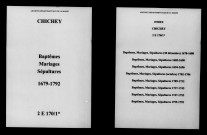 Chichey. Baptêmes, mariages, sépultures 1679-1792