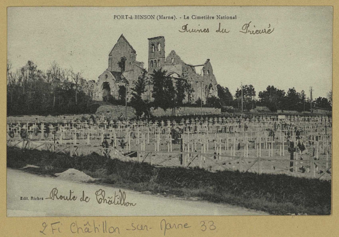 CHÂTILLON-SUR-MARNE. Port à Binson. Le Cimetière National.
Château-ThierryÉdition Richezéd. J. Bourgogne.[vers 1928]