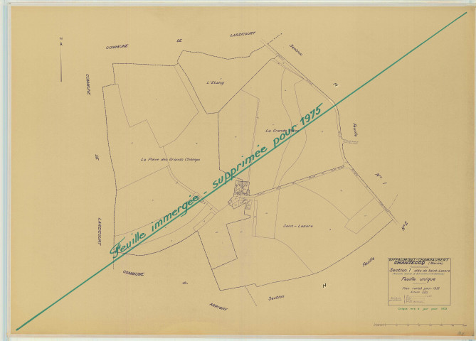 Giffaumont-Champaubert (51269). Section 123 I échelle 1/2000, plan mis à jour pour 1972, plan non régulier (calque)