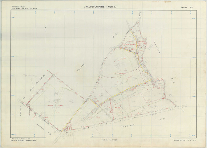 Chaudefontaine (51139). Section ZC échelle 1/2000, plan remembré pour 1971, plan régulier (papier armé)