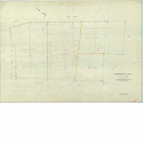 Warmeriville (51660). Section ZL échelle 1/2000, plan remembré pour 1974, plan régulier (papier armé).