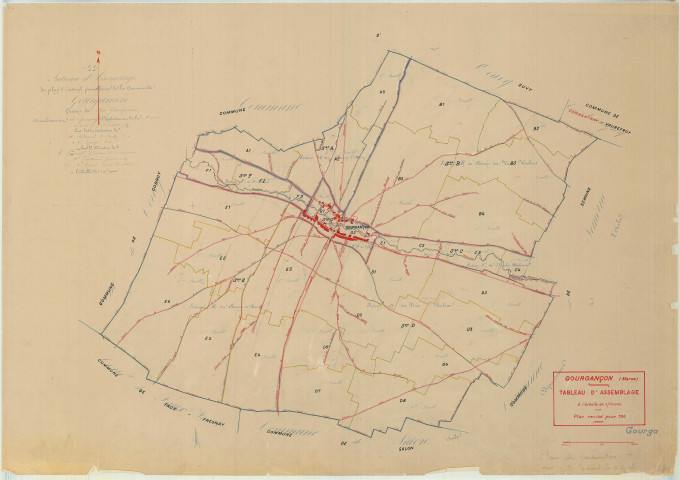 Gourgançon (51276). Tableau d'assemblage échelle 1/10000, plan mis à jour pour 01/01/1943, non régulier (papier)