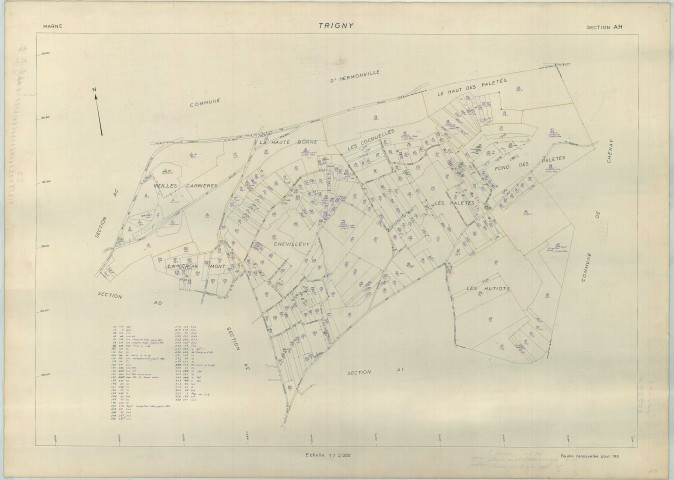 Trigny (51582). Section AH échelle 1/2000, plan renouvelé pour 1962, plan régulier (papier armé).