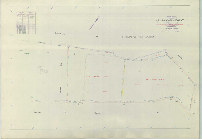 Rivières-Henruel (Les) (51463). Section ZK échelle 1/2000, plan remembré pour 1966, plan régulier (papier armé)