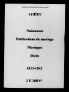Lhéry. Naissances, publications de mariage, mariages, décès 1833-1842
