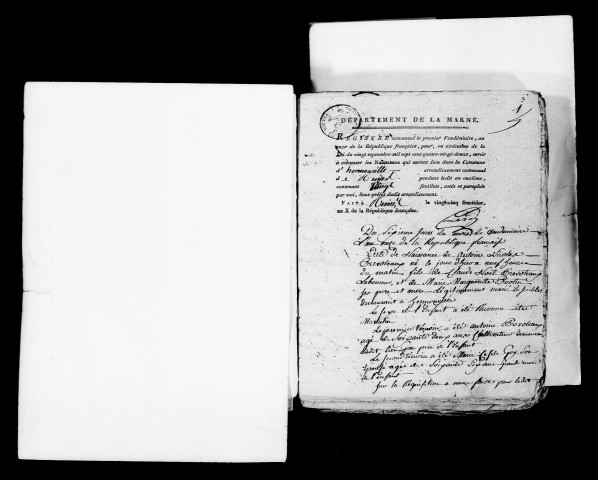 Hermonville. Naissances, publications de mariage, mariages, décès an XI-1810